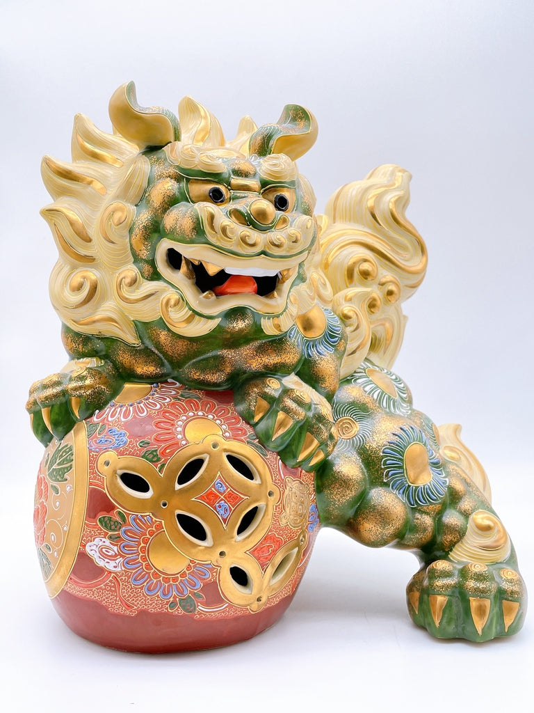 日本九谷燒劍獅子 10號  綠彩