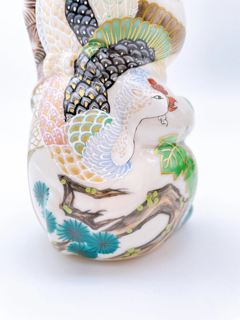 Japanese Kiyomizu-style lucky cat with white phoenix design