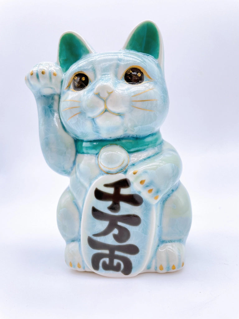 日本清水烧招财猫花结晶绿