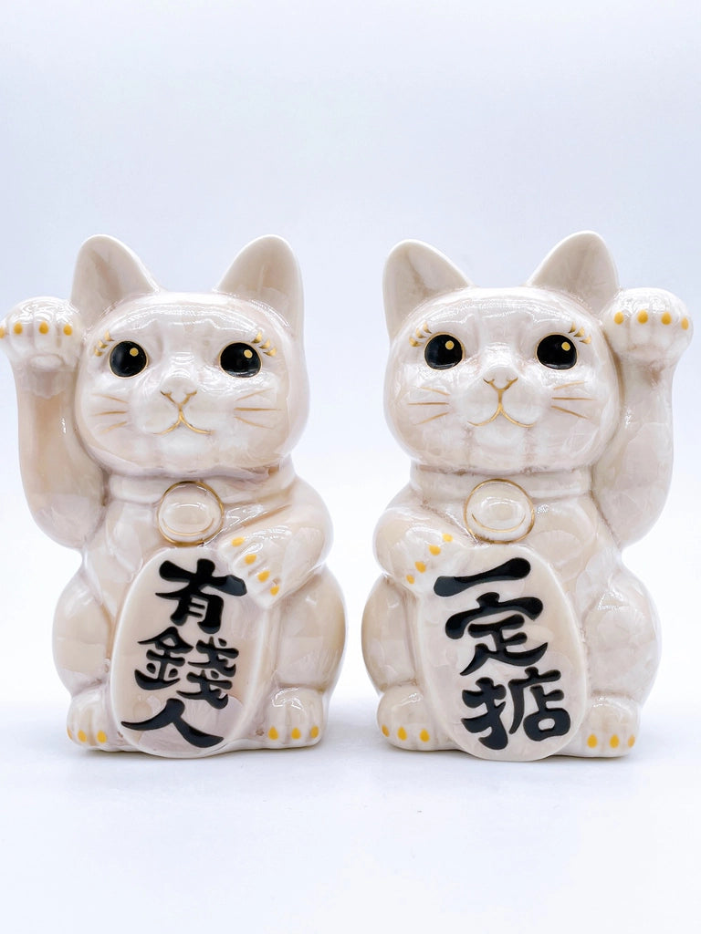 日本清水烧招财猫 花结晶 杏