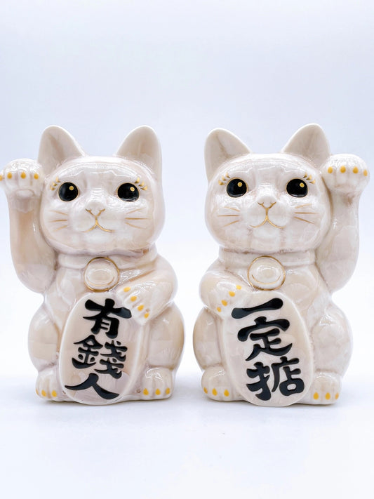 日本清水燒招財貓 花結晶 杏