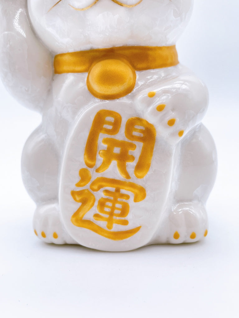 日本清水烧招财猫花结晶白