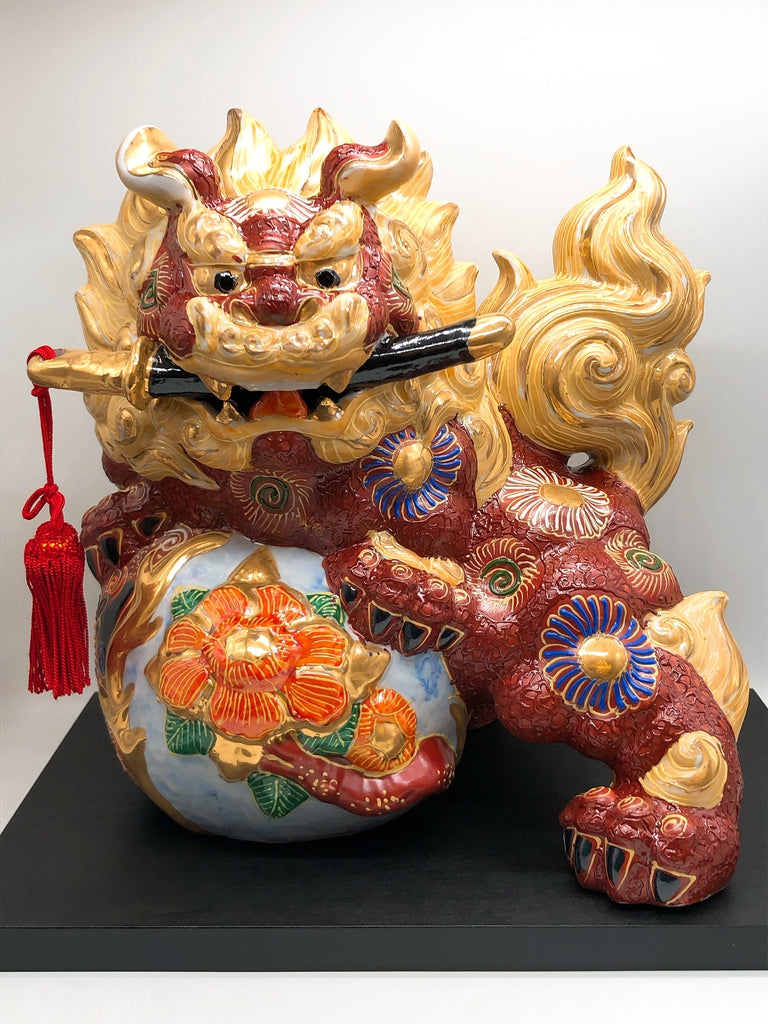 日本九谷燒傳統工藝 8號 劍獅子 盛