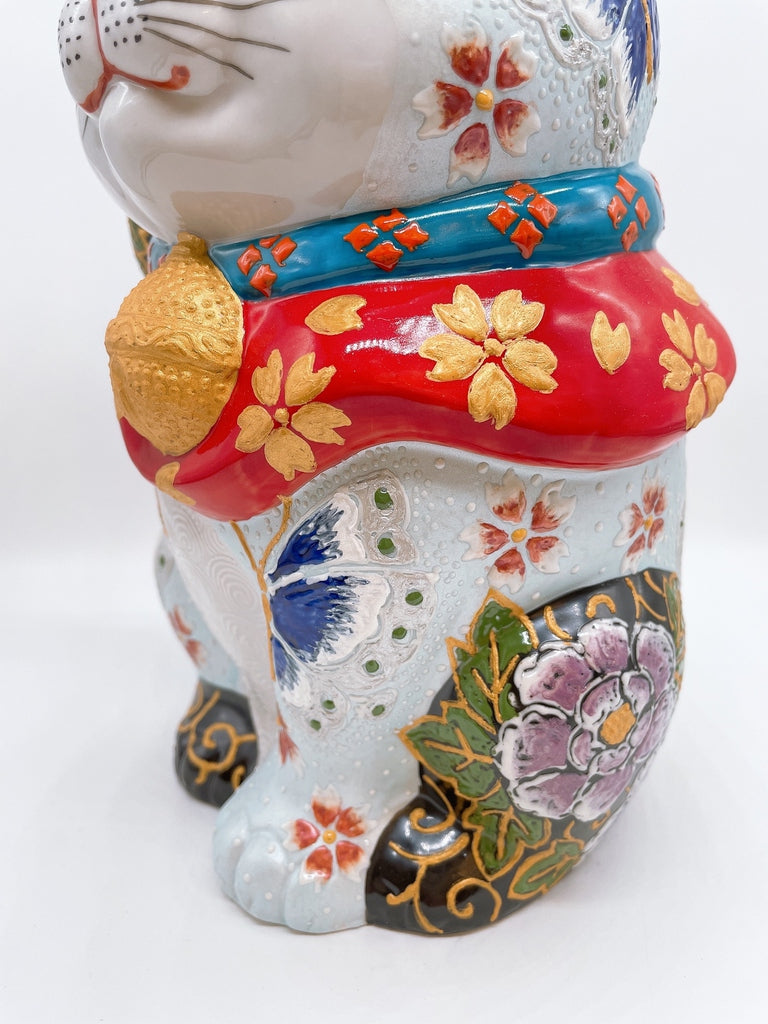 日本九谷燒招財貓 花碟華麗