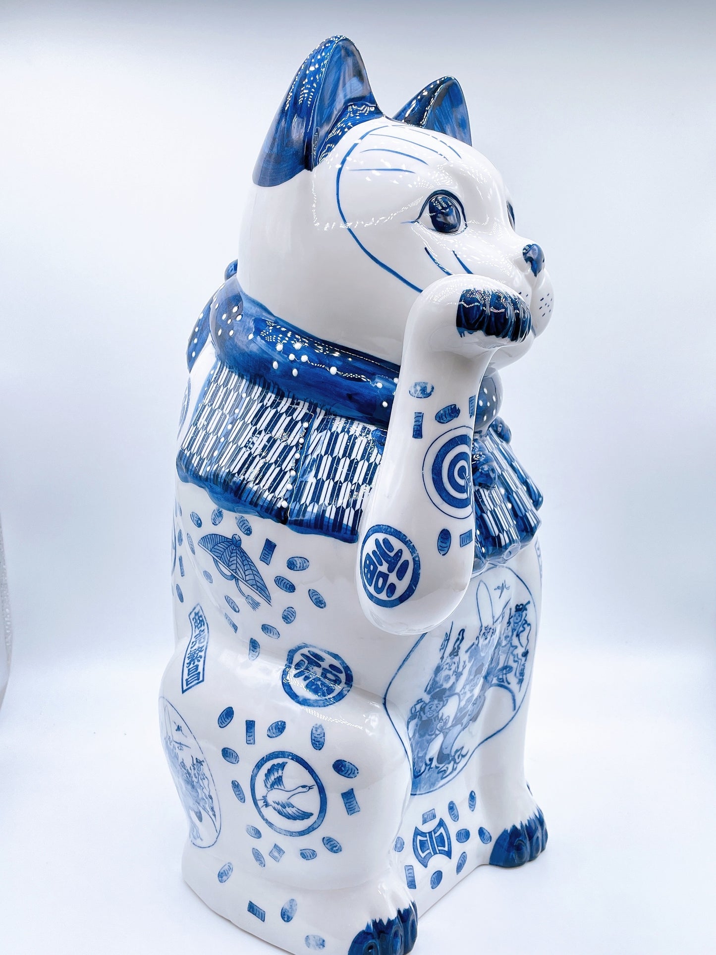 日本瀬戸焼七福神染付招财猫巨号