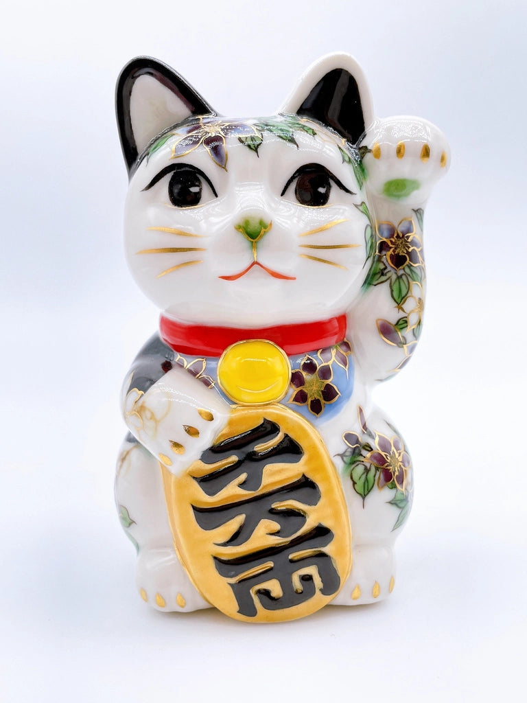 日本清水燒招財貓  黑地鐵線