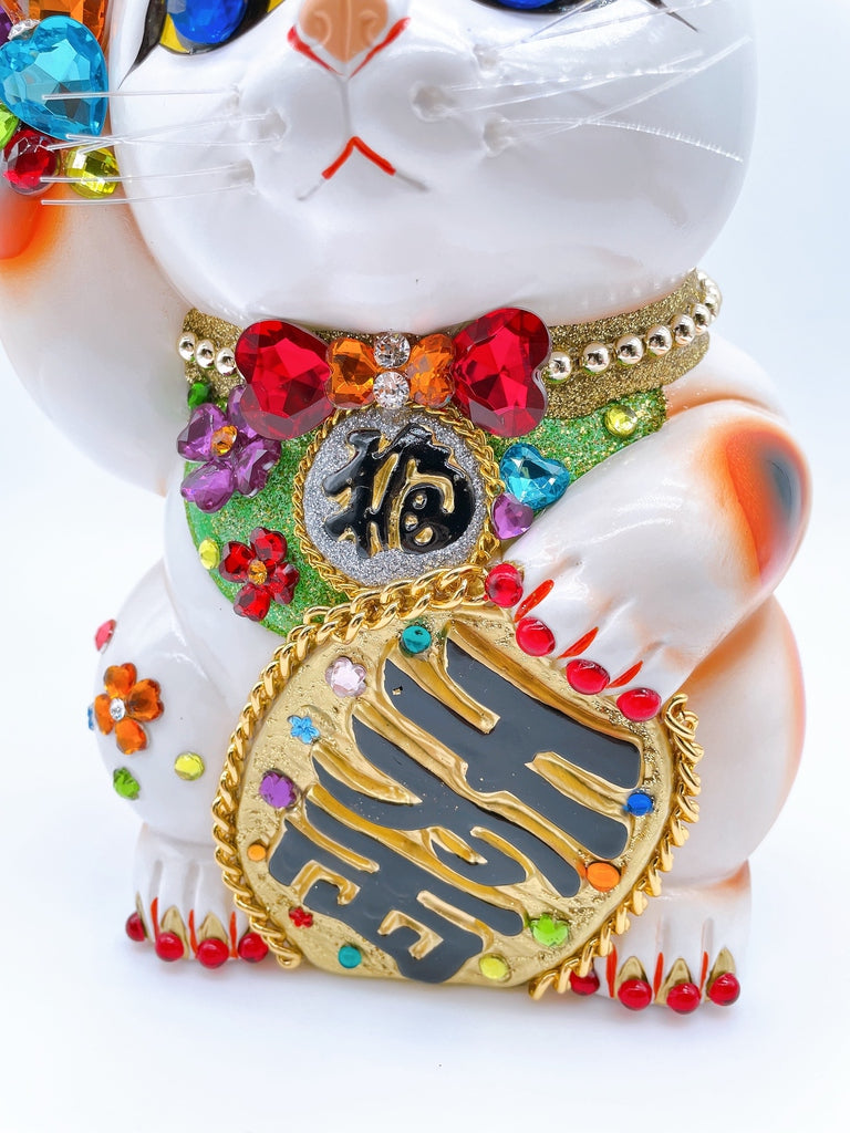 日本常滑小判招財貓 白色 閃閃版