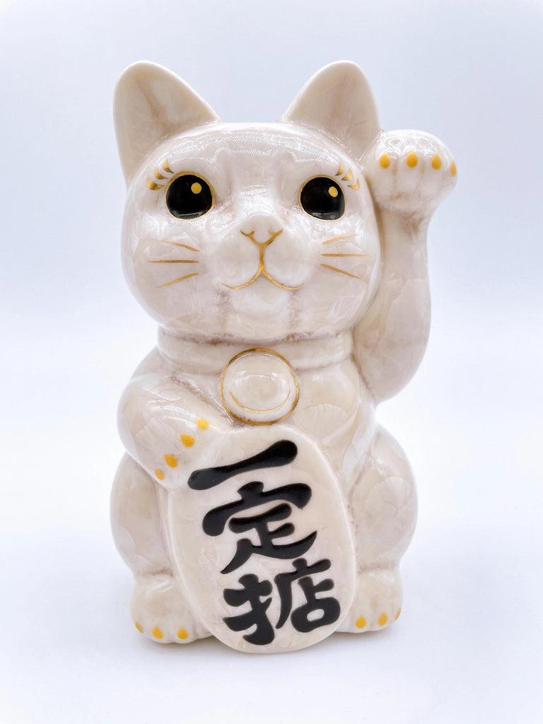 日本清水烧招财猫 花结晶 杏