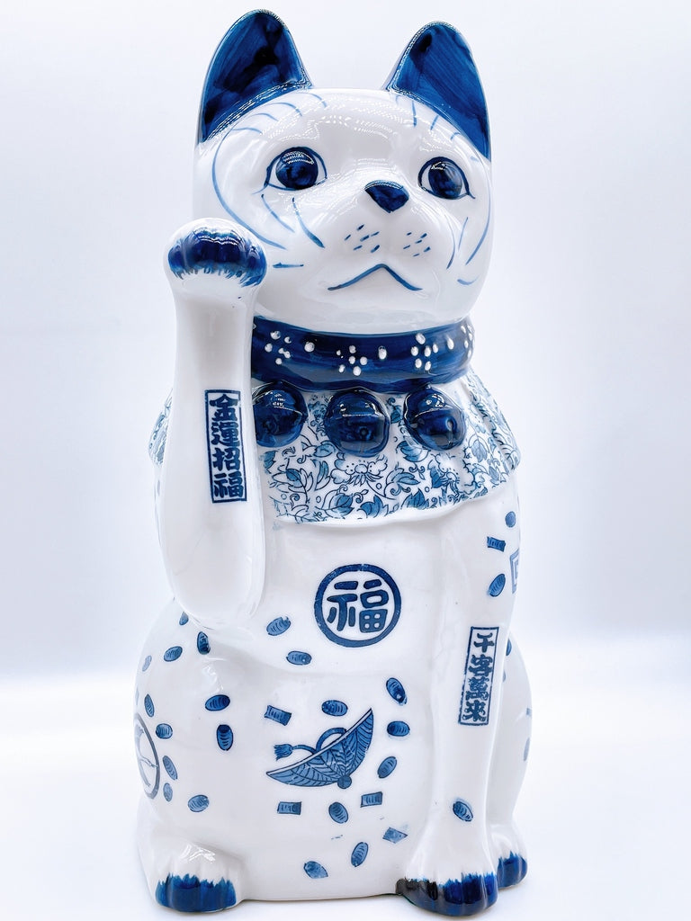 日本瀬戸焼染付招财猫大号