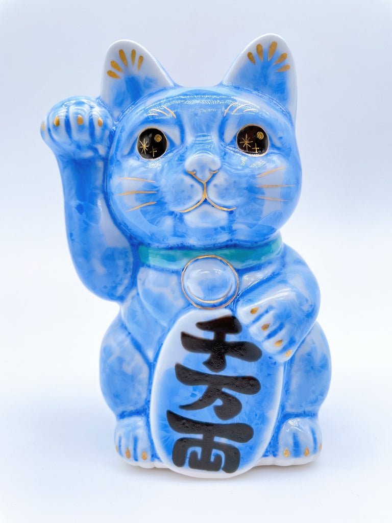 日本清水烧招财猫花结晶青
