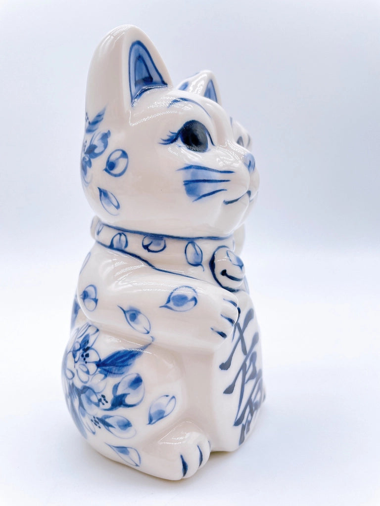 日本清水烧招财猫染付千万両左手