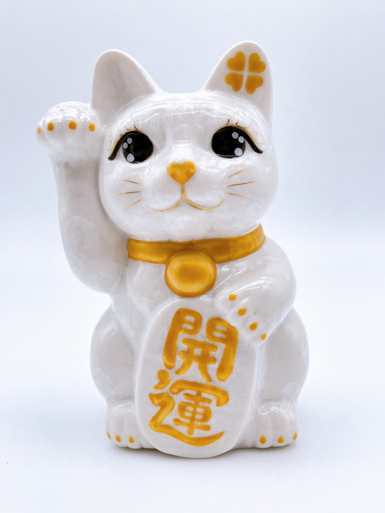 日本清水烧招财猫花结晶白