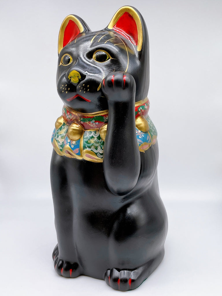 日本濑戸烧大正古黑招财猫.复刻版12号