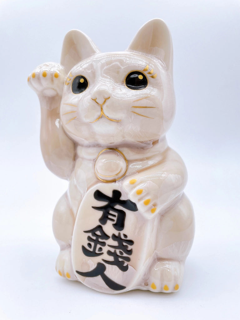 日本清水烧招财猫 花结晶 杏