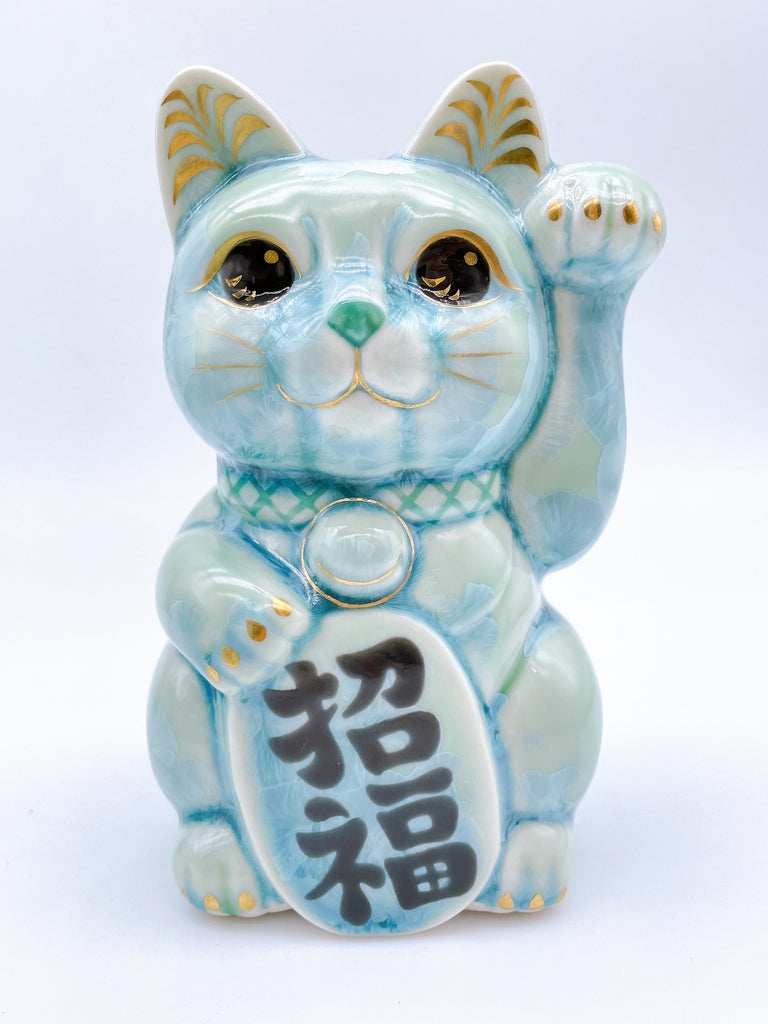 日本清水烧招财猫花结晶绿