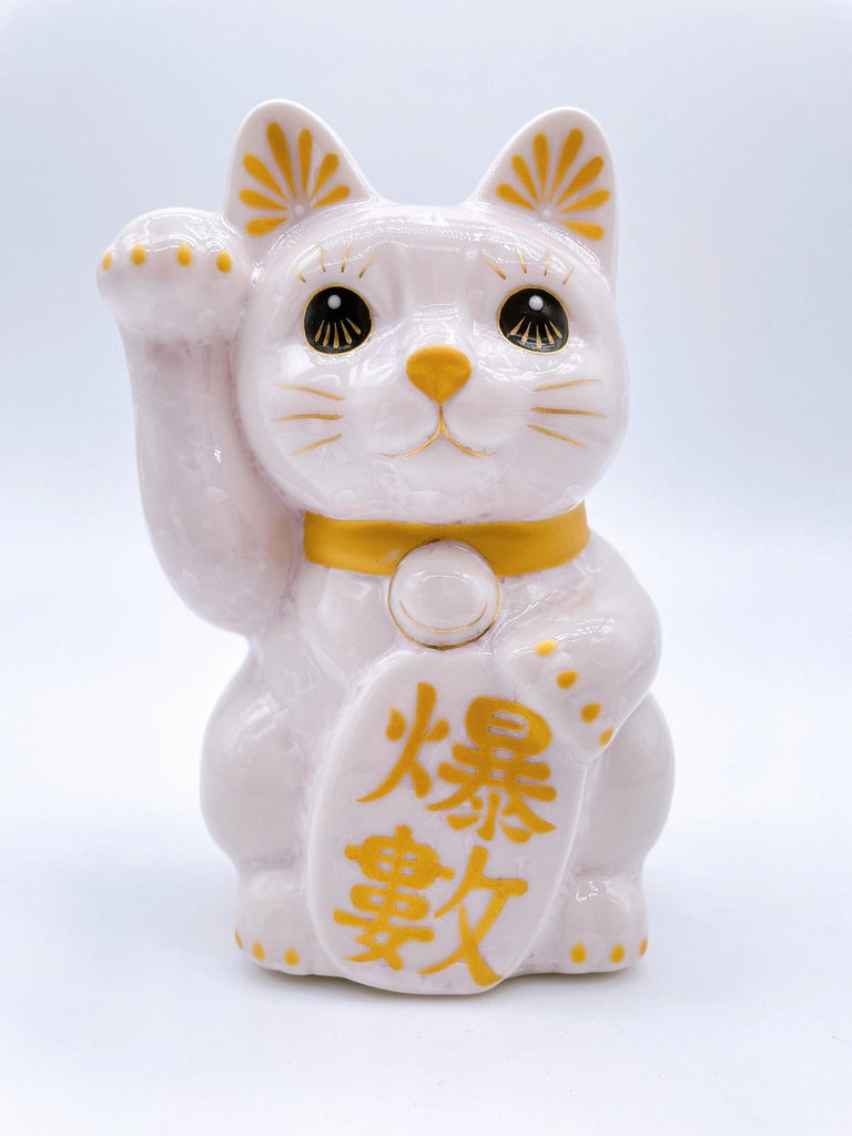 日本清水烧招财猫 花结晶 桃