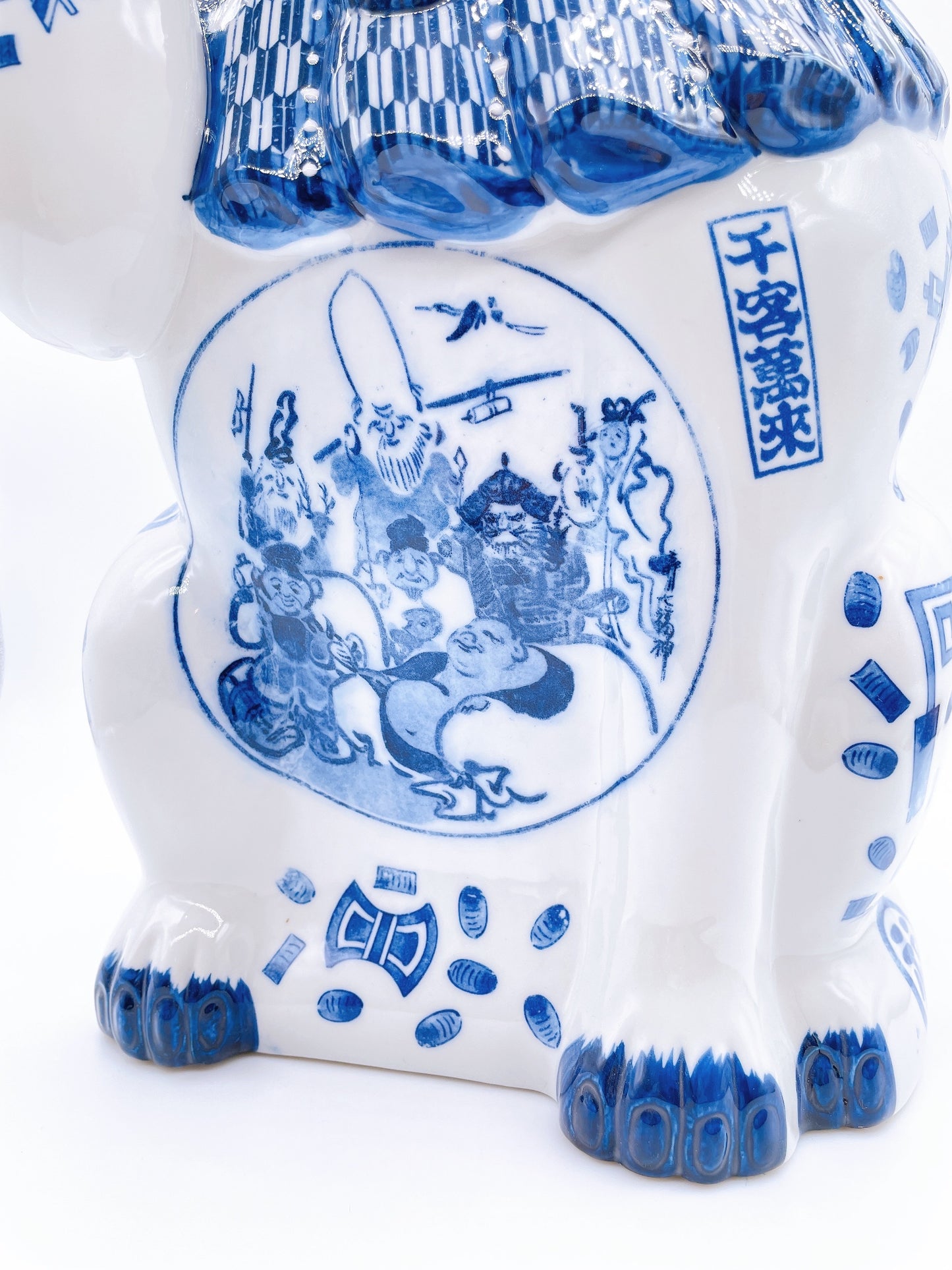 日本瀬戸焼七福神染付招财猫巨号