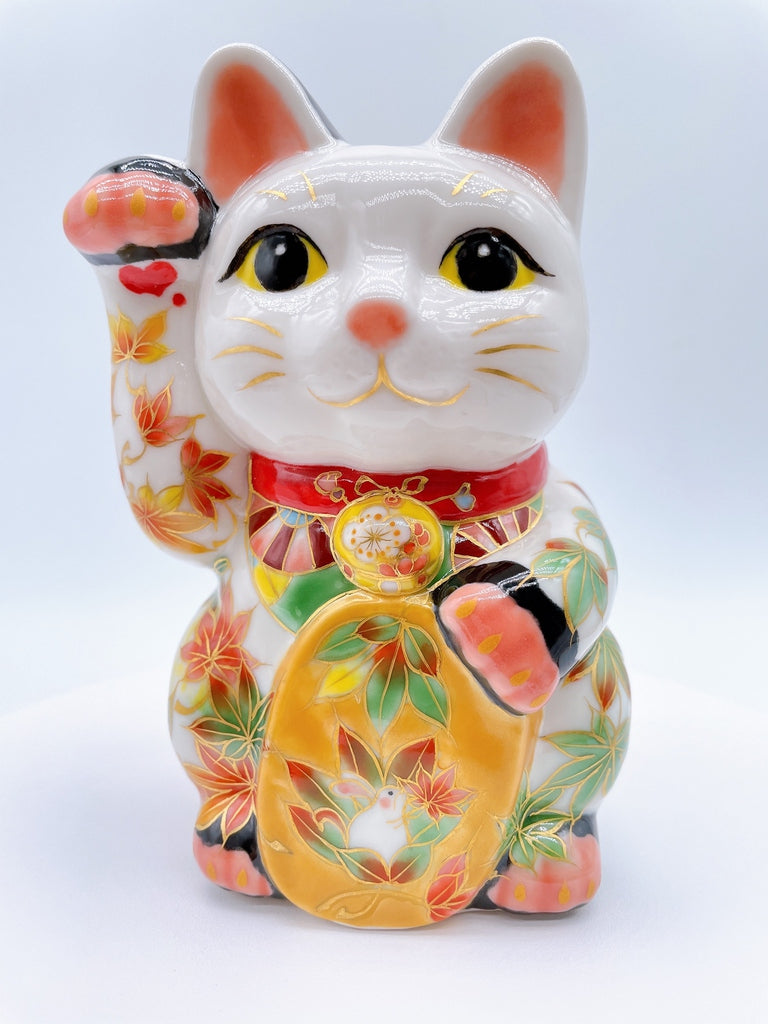 日本清水烧招财猫红叶兔