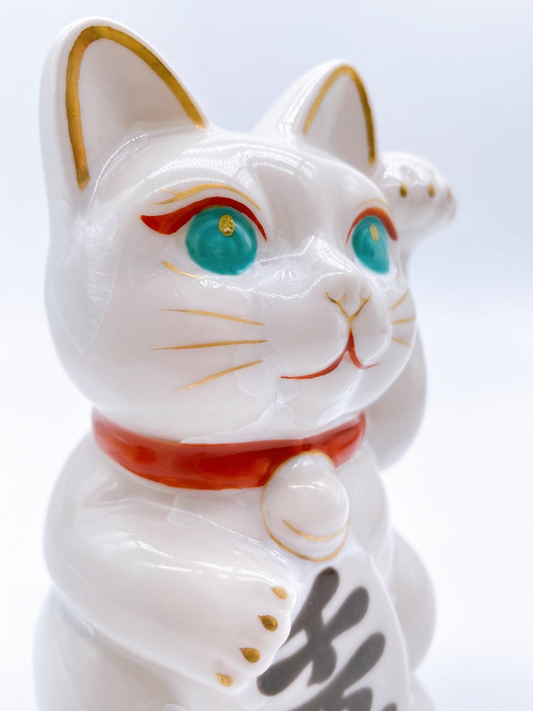 日本清水烧招财猫花结晶白