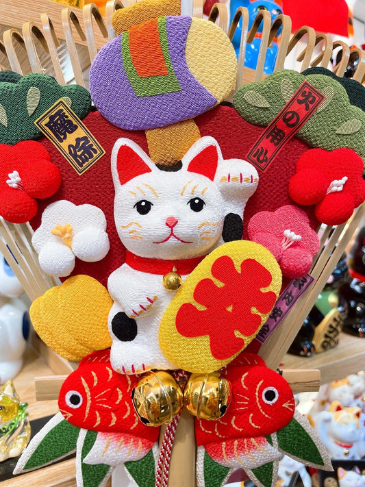 日本吉祥鯉魚繡花招財貓門松
