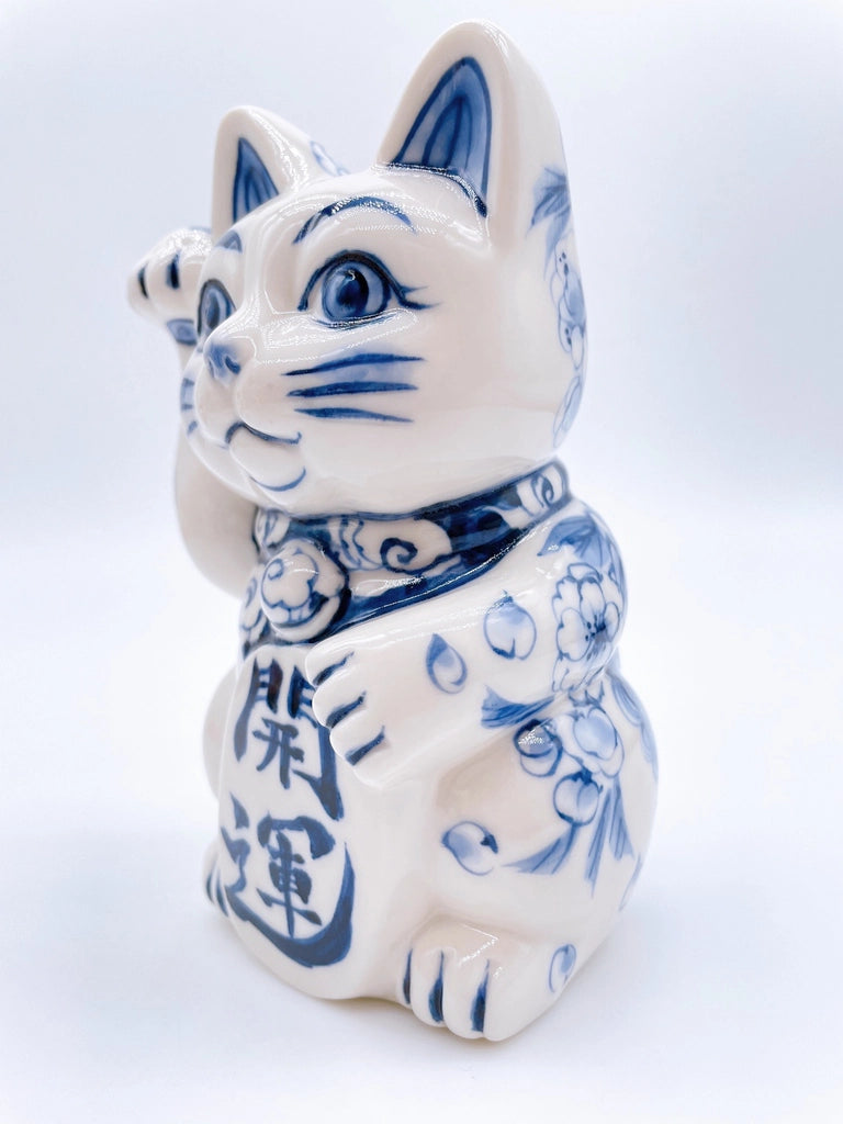 日本清水烧招财猫染付开运