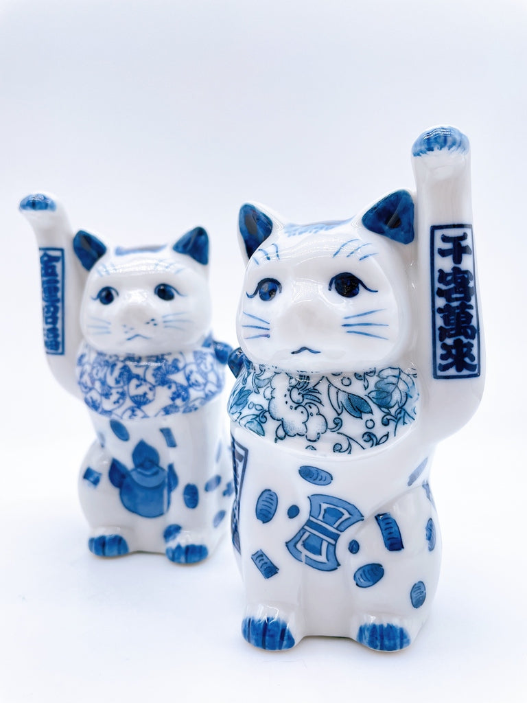 日本瀬戸焼染付招财猫小号