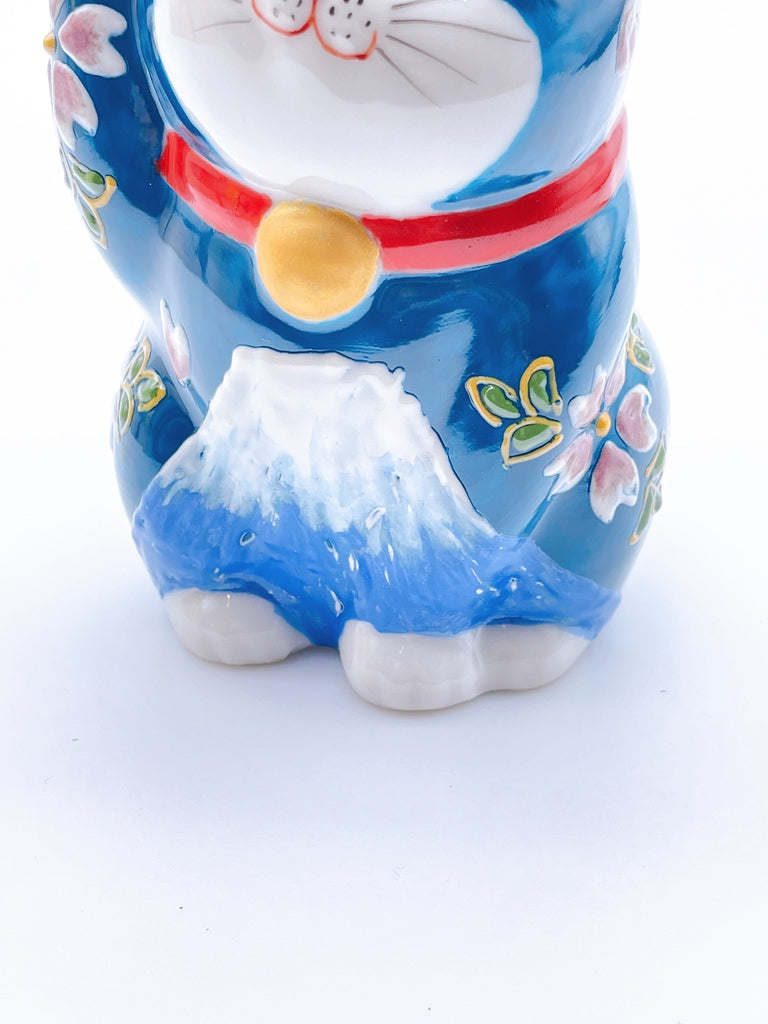 日本九谷燒招財貓 深青地富士3.8號