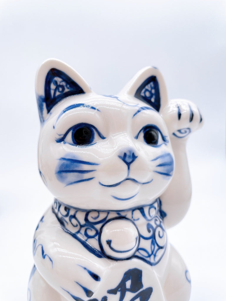 日本清水烧招财猫染付招福鸟