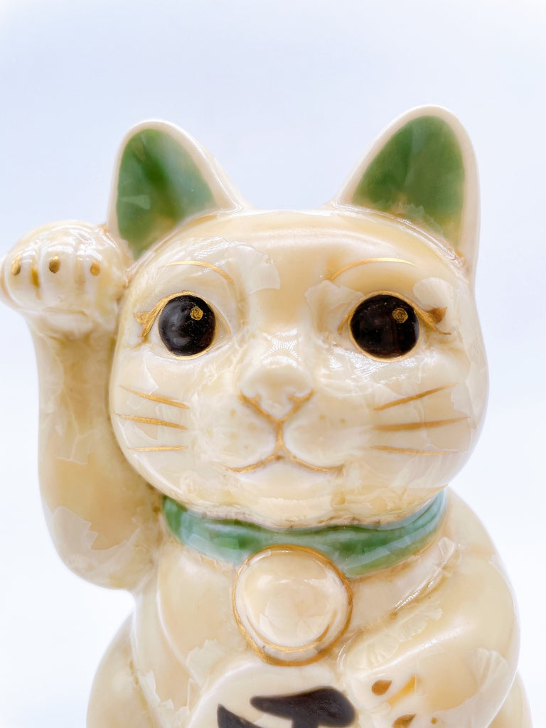 日本清水烧招财猫花结晶金花