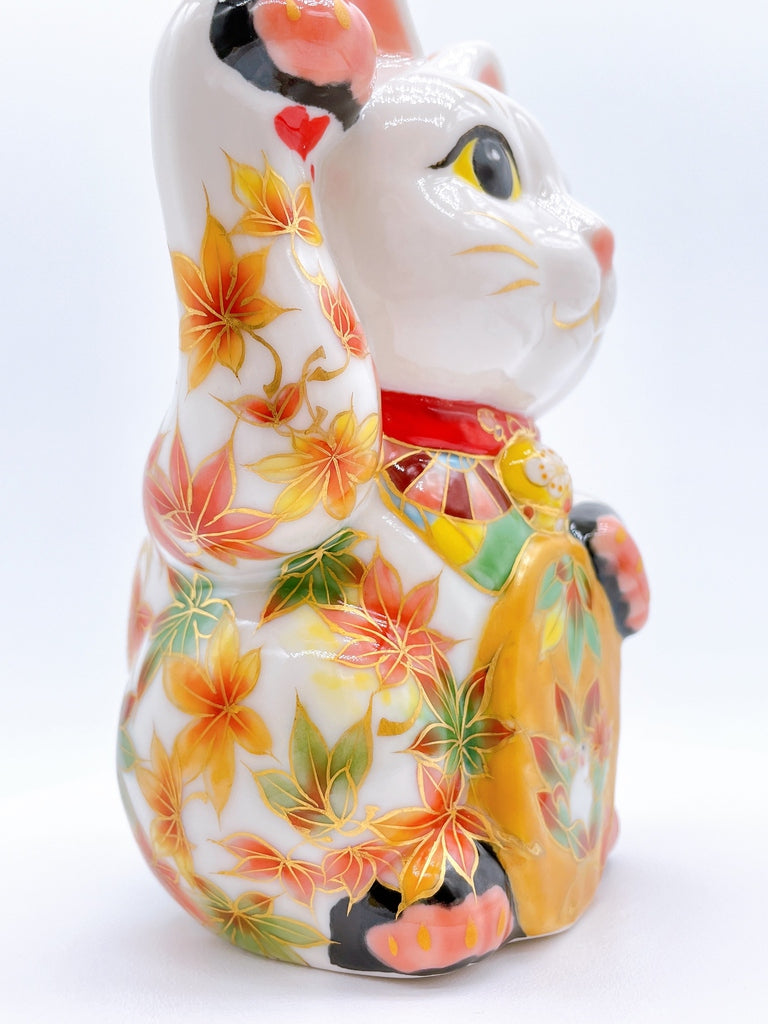 日本清水烧招财猫红叶兔