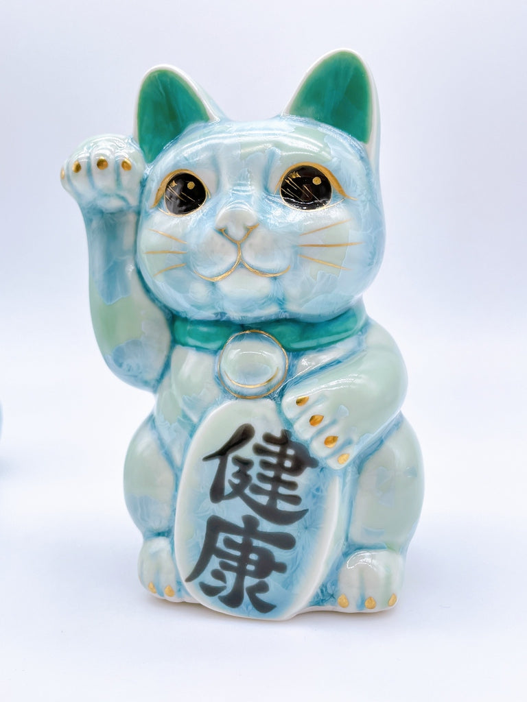 日本清水烧招财猫花结晶绿健康