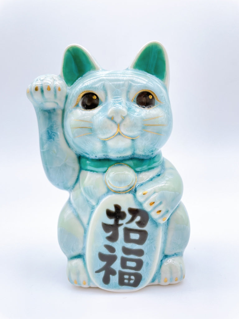 日本清水烧招财猫花结晶绿