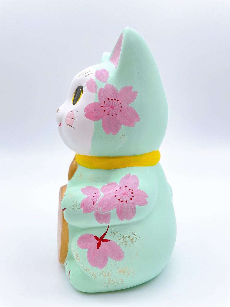 日本谷中堂招財貓 荷綠櫻