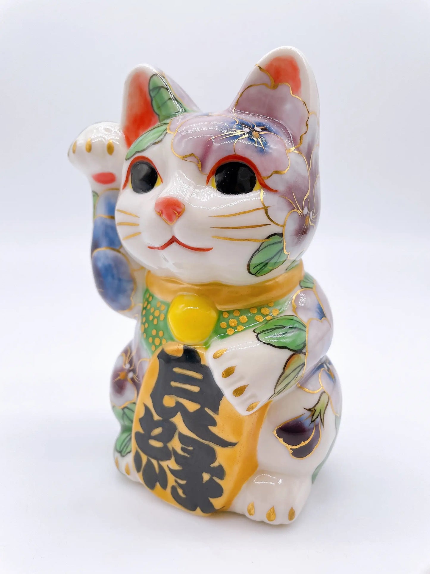 日本清水燒招財貓 三色堇