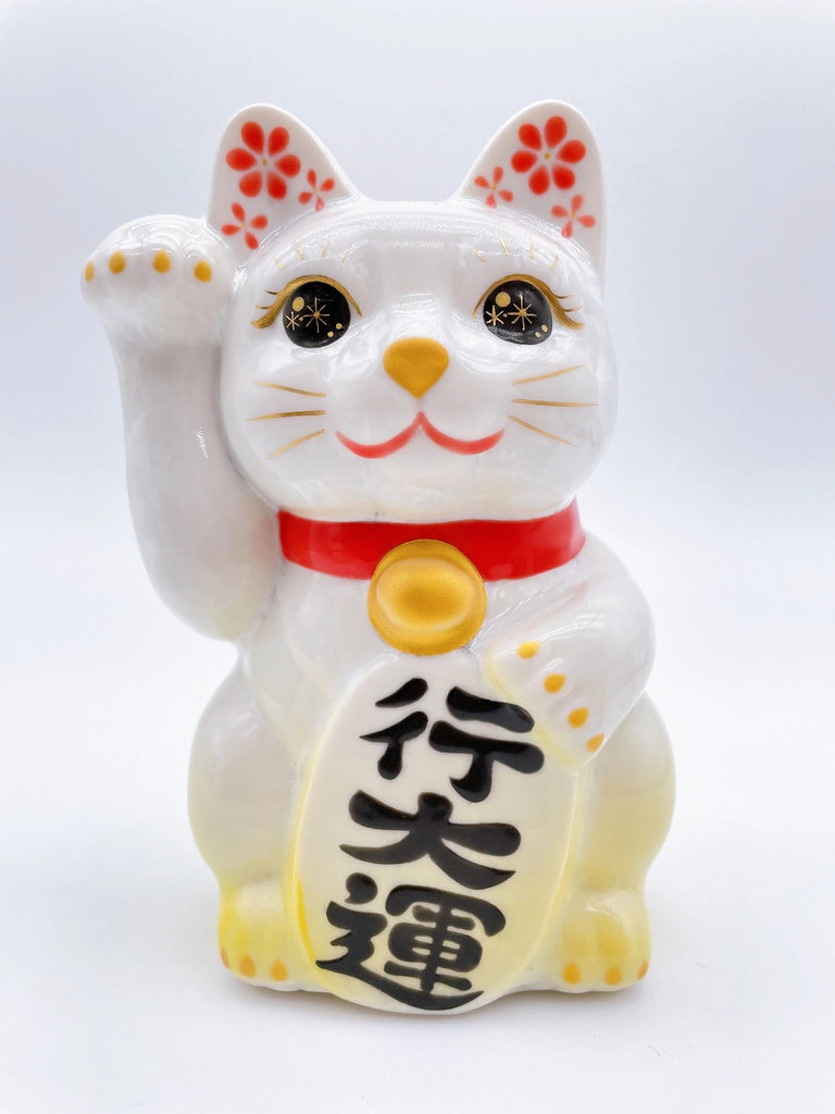 日本清水烧招财猫 花结晶 黄白