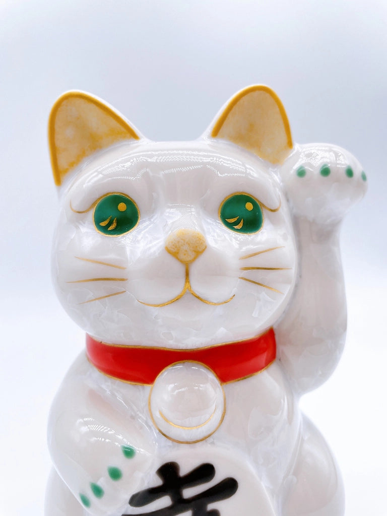 日本清水烧招财猫花结晶白翠幸福