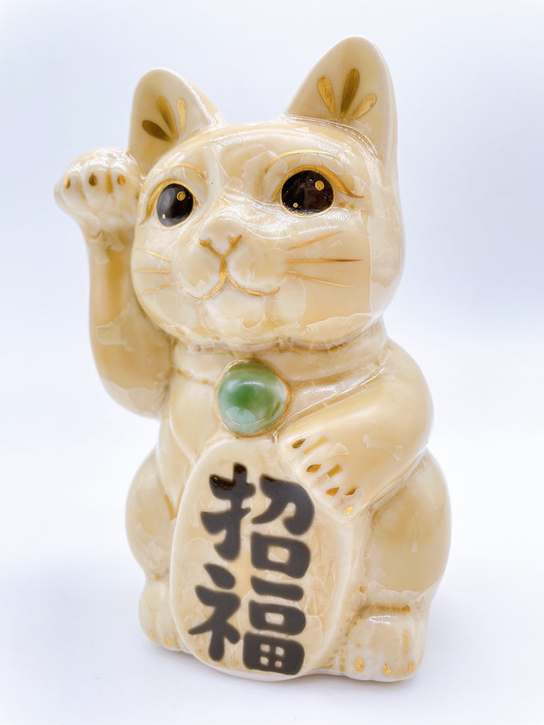 日本清水烧招财猫花结晶金花