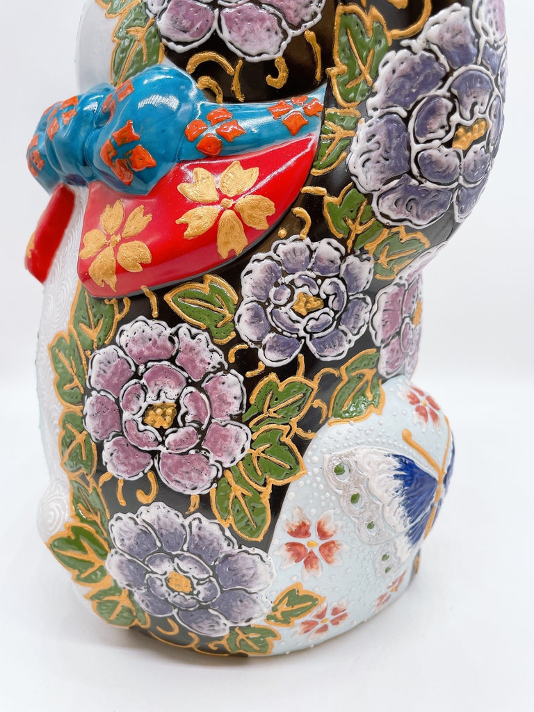 日本九谷燒招財貓 花碟華麗