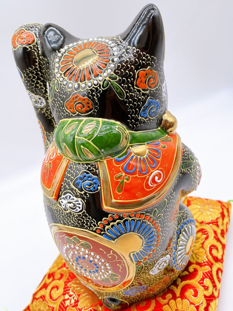 Japanese Kutani-yaki black koban (lucky cat figurine) No. 7