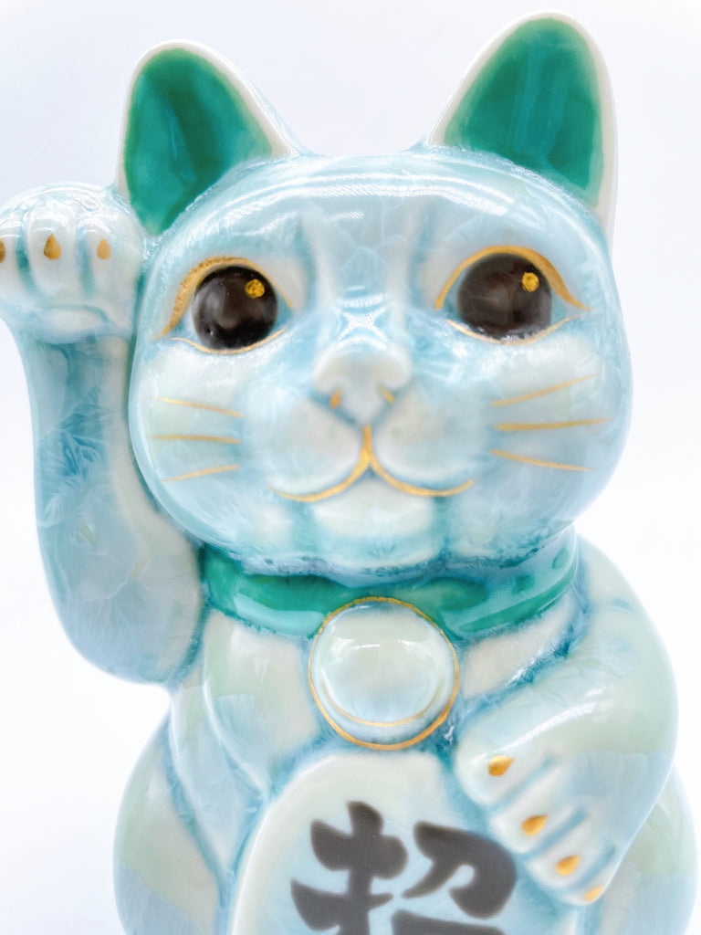 日本清水烧招财猫花结晶绿