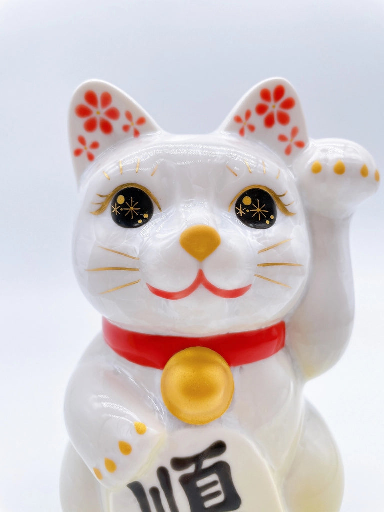 日本清水烧招财猫 花结晶 黄白