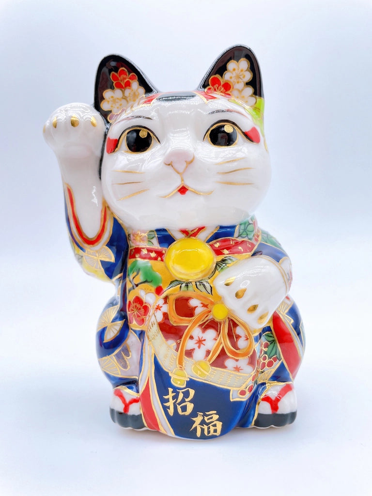 Japanese Kiyomizu-yaki Lucky Cat, Maiko, Fuji Crane, Lucky Cat
