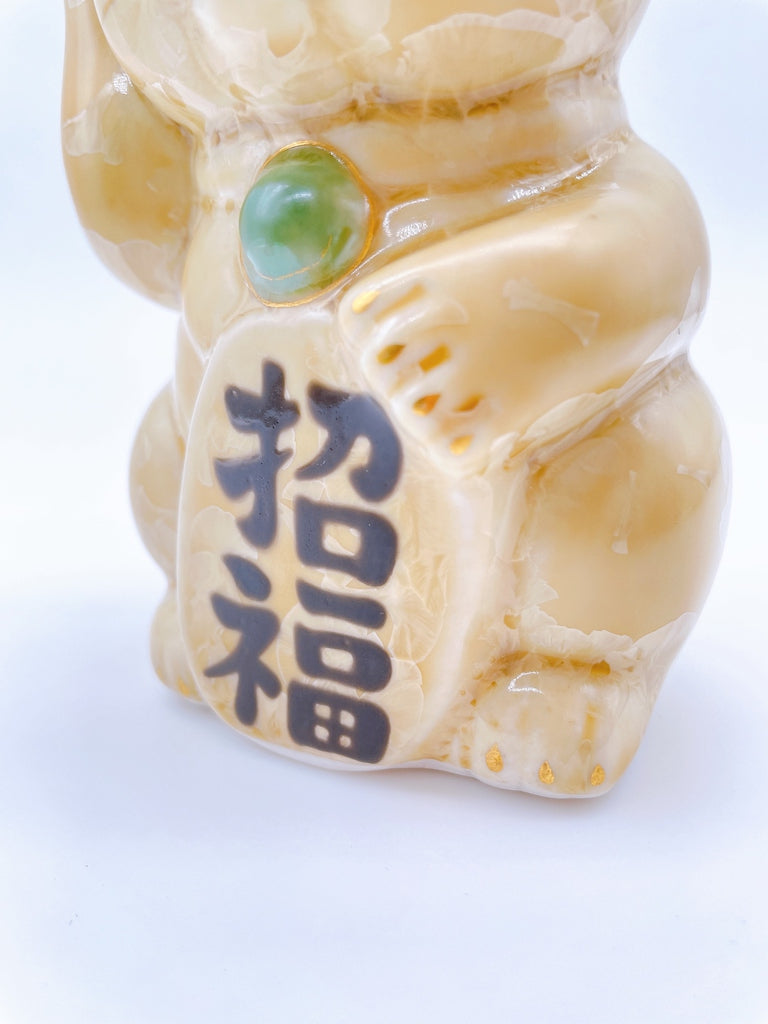 日本清水烧招财猫花结晶金花