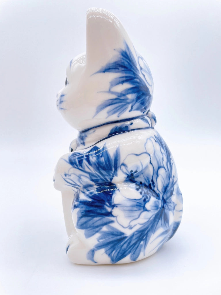 日本清水烧招财猫染付千万両右手