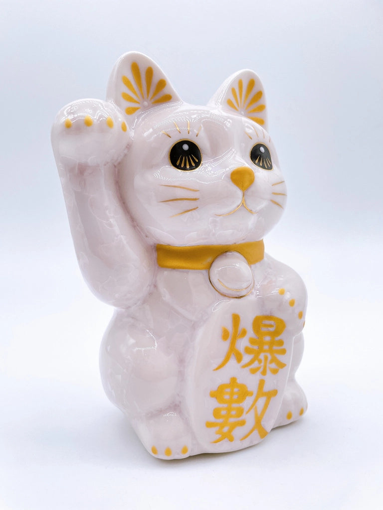 日本清水烧招财猫 花结晶 桃