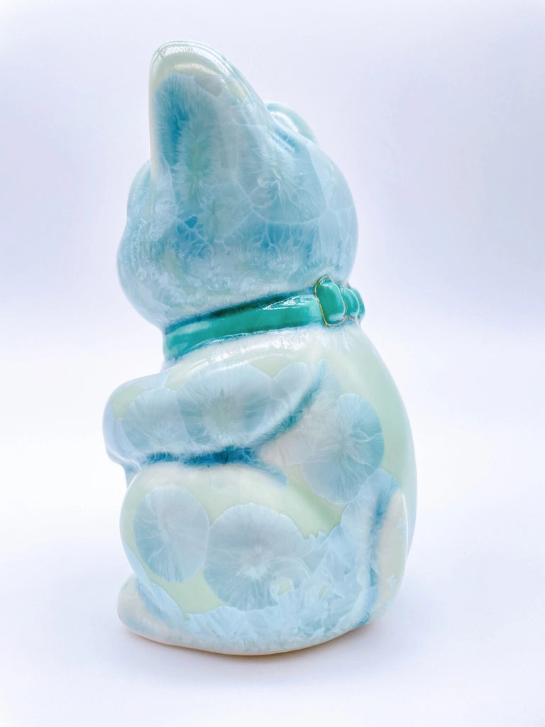 日本清水烧招财猫花结晶绿