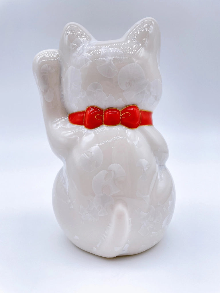 日本清水烧招财猫花结晶白翠幸福