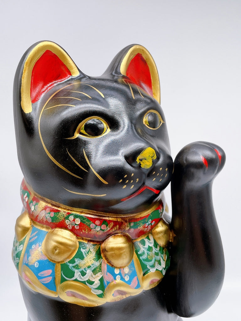 日本濑戸烧大正古黑招财猫.复刻版12号