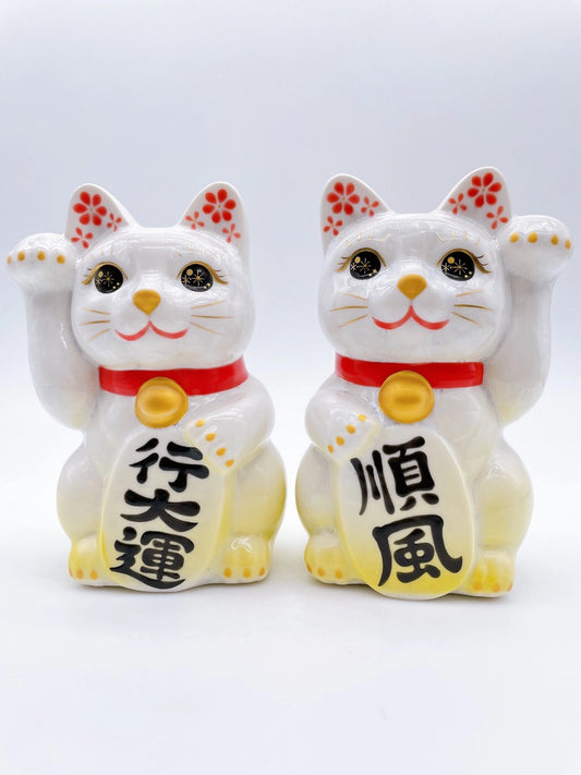日本清水燒招財貓 花結晶 黃白