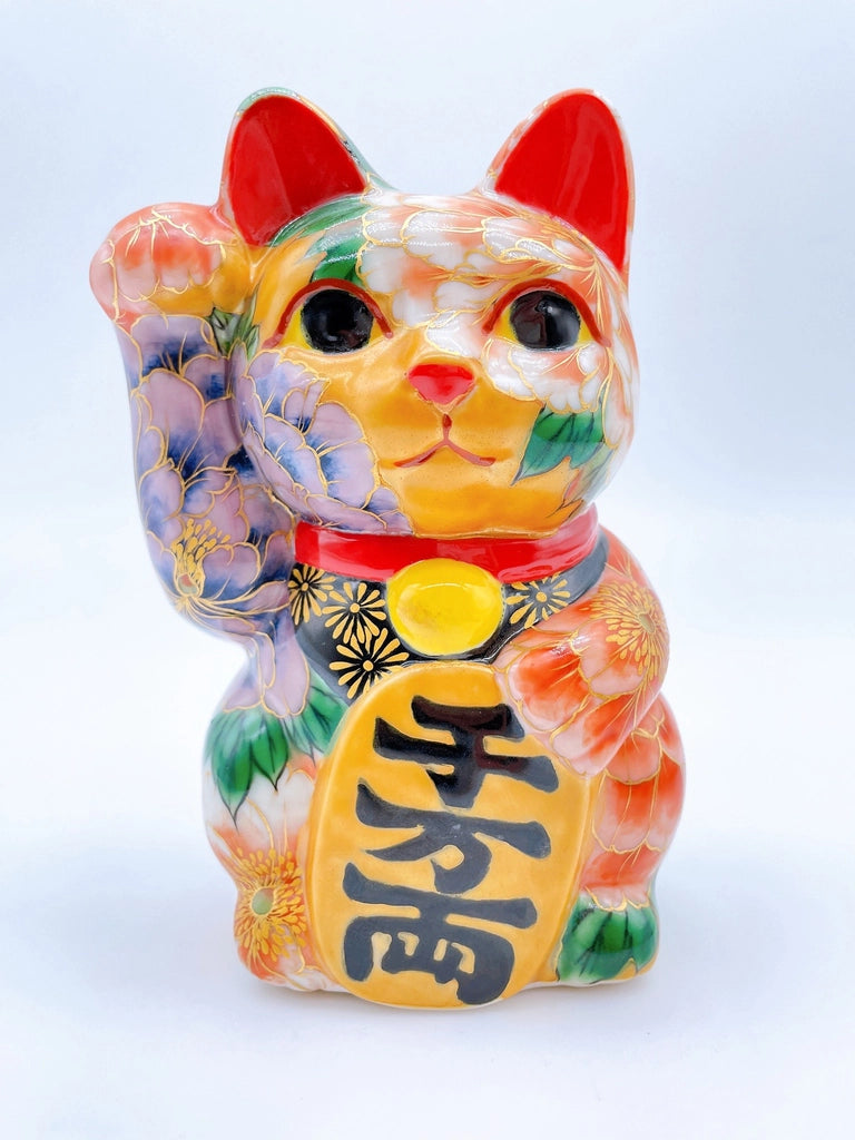日本清水燒招財貓 金地 牡丹